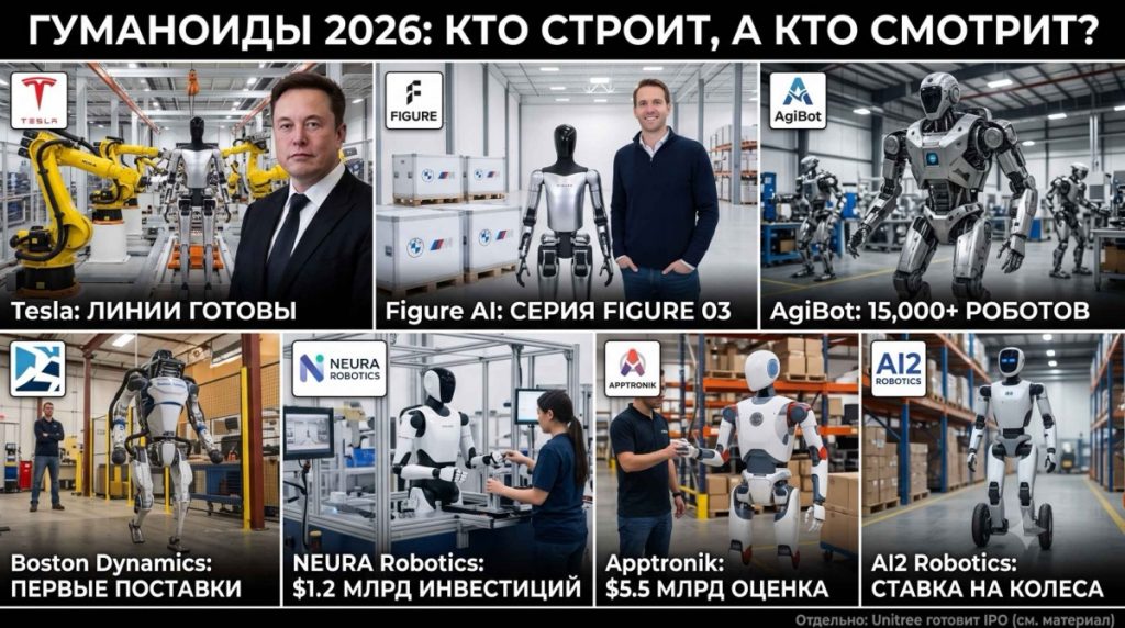 7 игроков рынка гуманоидов: кто реально производит роботов в 2026 году, а кто пока собирает линию