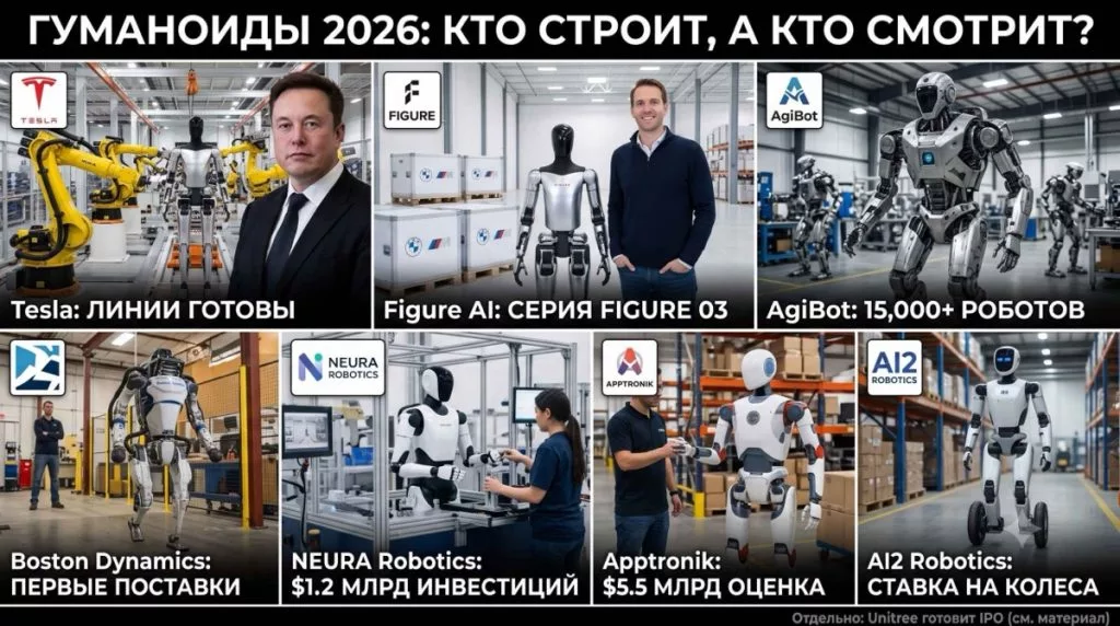 7 игроков рынка гуманоидов: кто реально производит роботов в 2026 году, а кто пока собирает линию