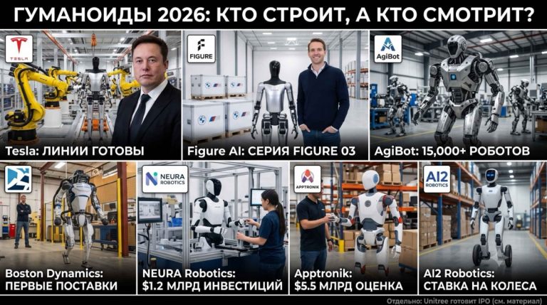 7 игроков рынка гуманоидов: кто реально производит роботов в 2026 году, а кто пока собирает линию