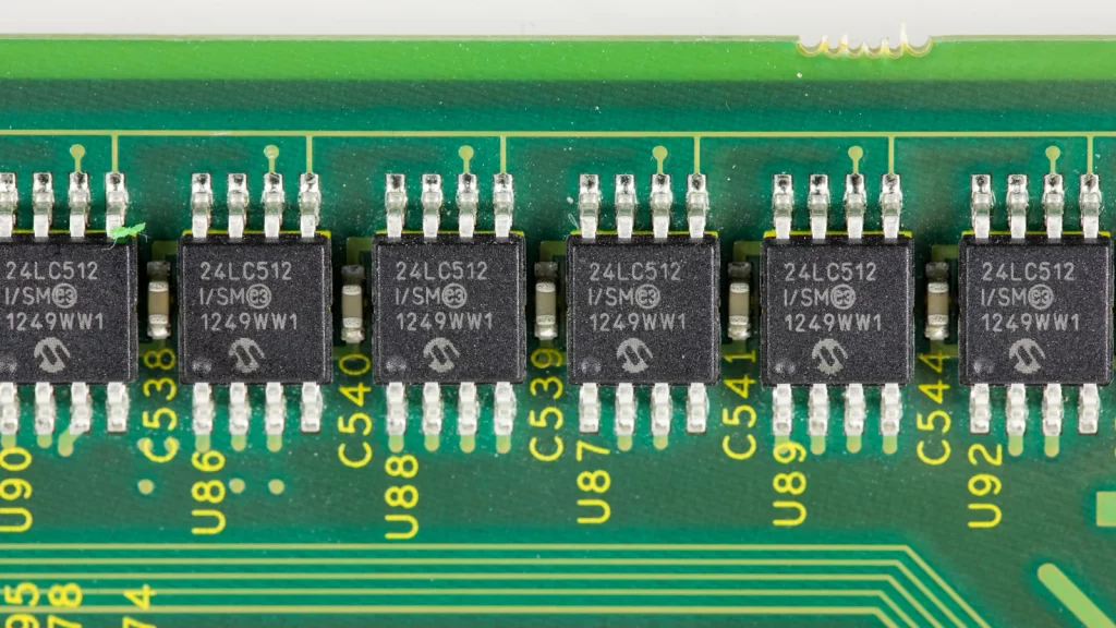Microchip 24LC512 жады микросхемалары бар Extron DMP 128 электрондық платасы (аппараттық компоненттер иллюстрациясы)