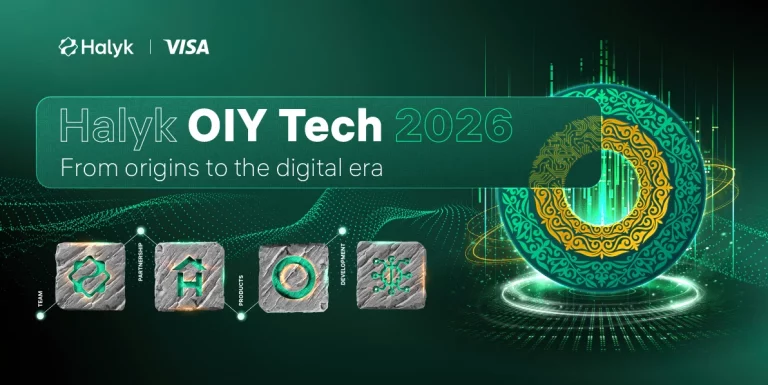 Официальный баннер конференции Halyk OIY Tech 2026 в КБТУ с логотипами Halyk и Visa