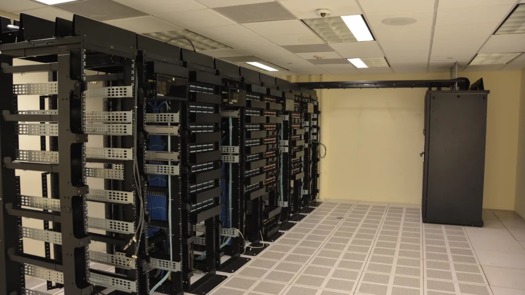 Server racks in a data center for web servers and cloud infrastructure